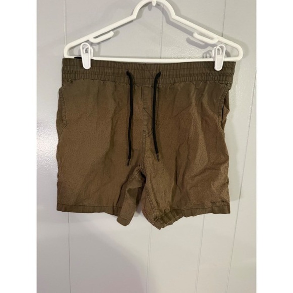 Volcom Shorts Mens Small Brown Elastic Waist Drawstring Micro Print Casual 5361